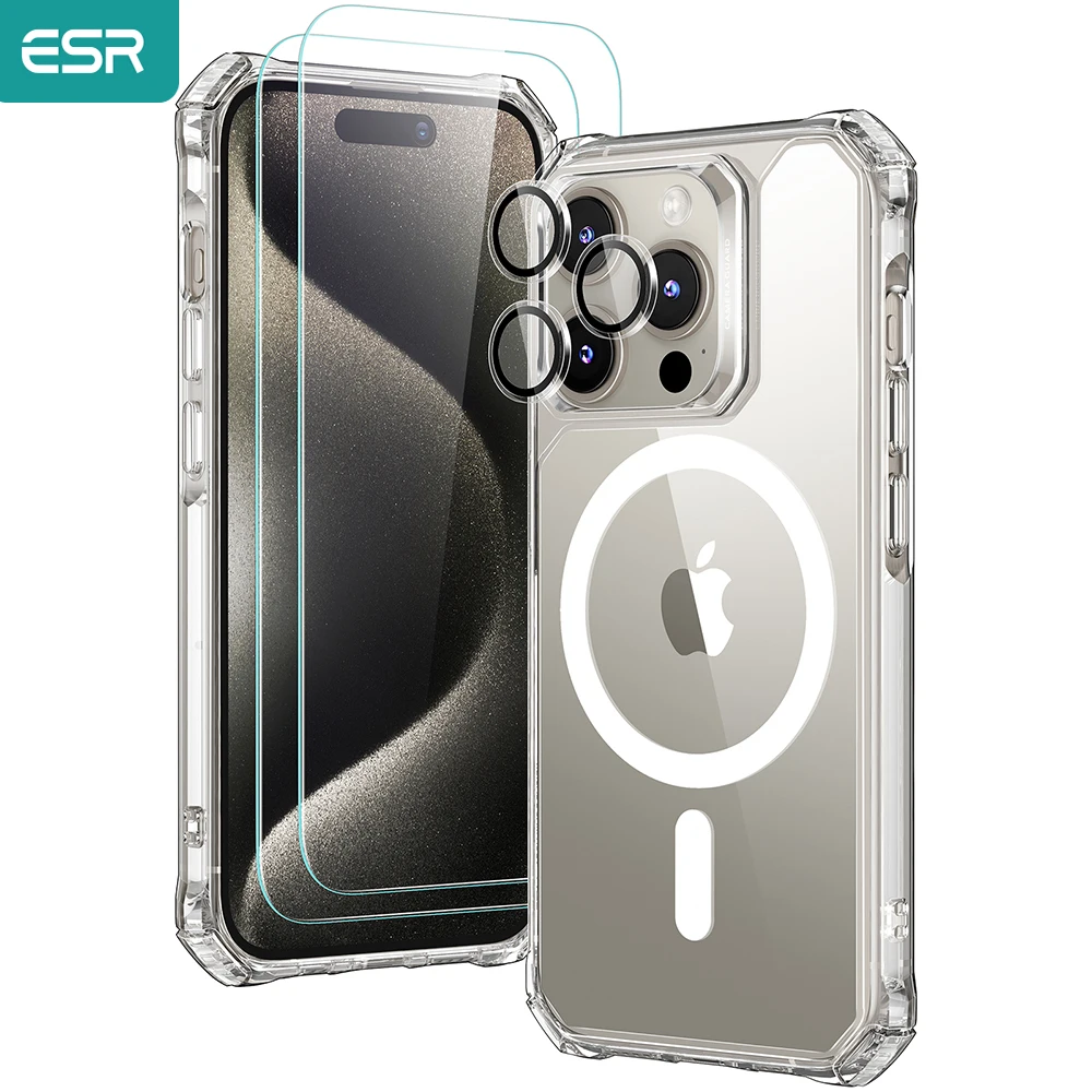 ESR for iPhone 15 Pro MagSafe Case with 2 Screen Protectors and Single Lens Protectors for iPhone 15 Pro Max Air Armor  Case Set