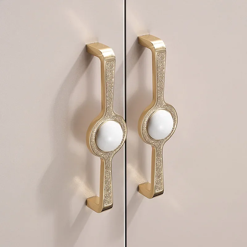 European Gold Ceramic Handle Modern Cabinet Wardrobe Door Handles Classical Gold Knobs Handle Garden Pulls S/128/160/320mm