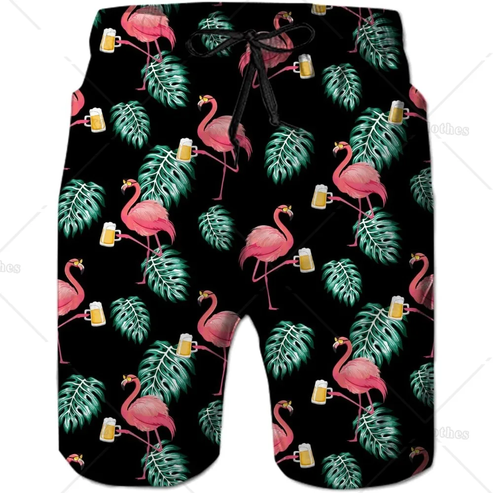 

Men's Flamingo and Beer Print Beach Shorts Swim Trunks Quick Dry Summer Boardshorts Surf Elastic Waist with Pocket Drawstring