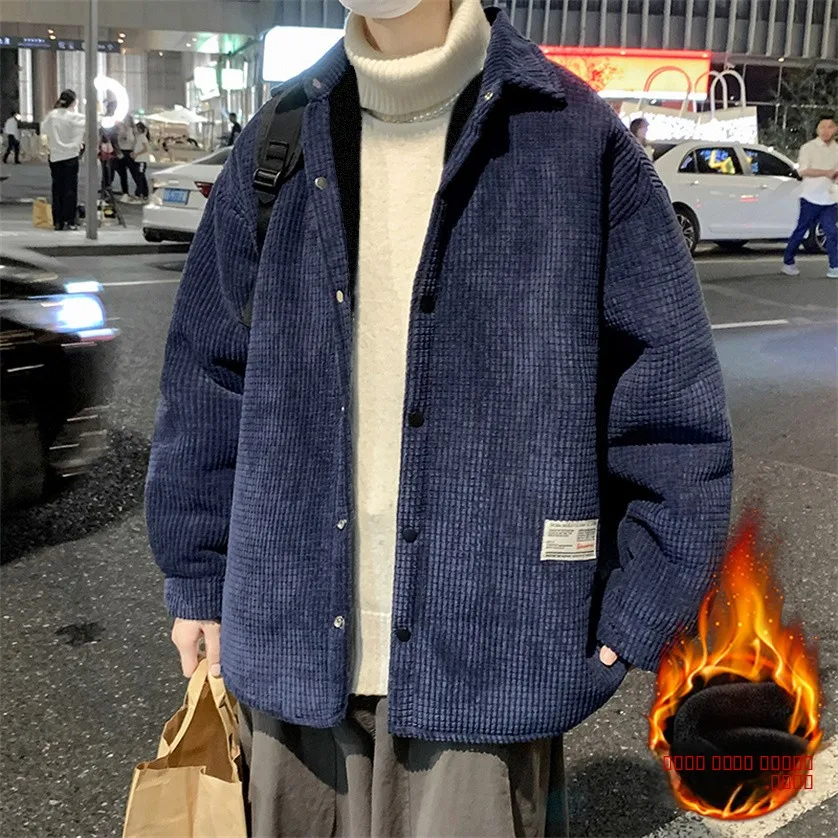 

American Vintage Fce Lined Men's irt Autumn Winter Thi Corduroy Loose Casual Warm Long Sve irt Youth Faion