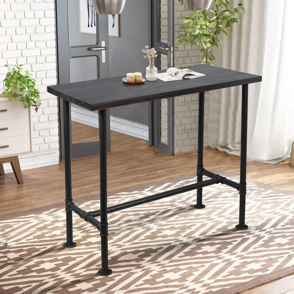 

41.3inch Height Industrial Bar Table Rustic Pipe Design Kitchen Dining Table Farmhouse Office Meeting Computer Desk for 4-5 Peop