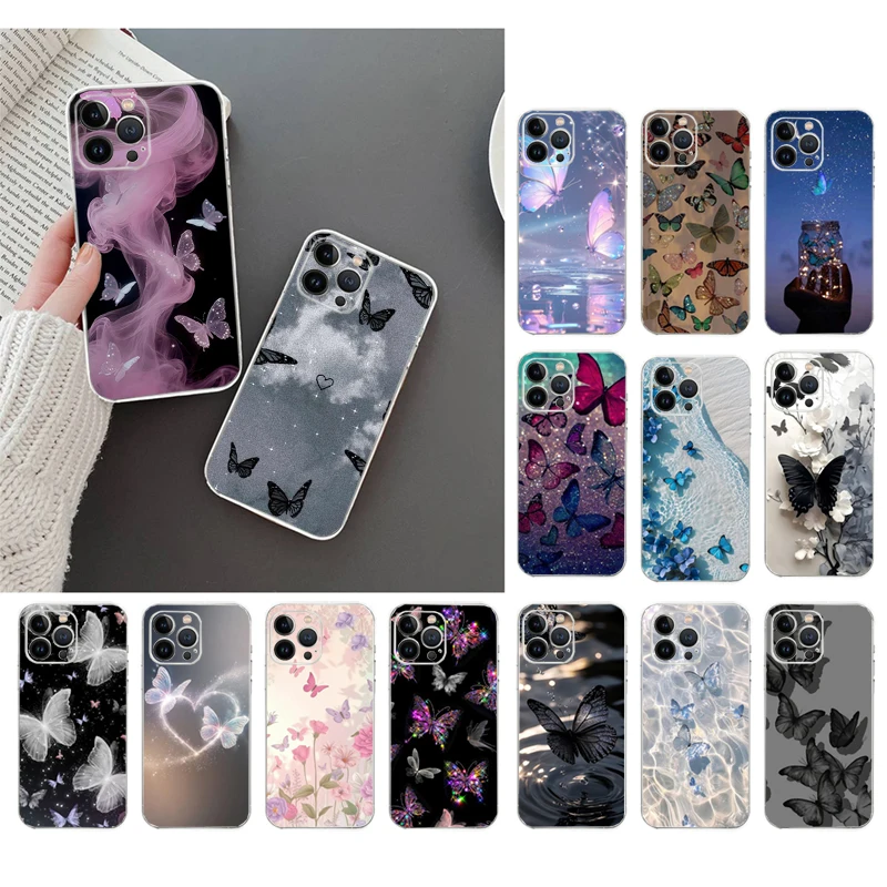 

Purple Pink Butterfly Phone Case Carcasa Funda For iPhone 17 Pro Max Air 17 16 15 14 13 Pro Max 15 16 Pro 15Plus