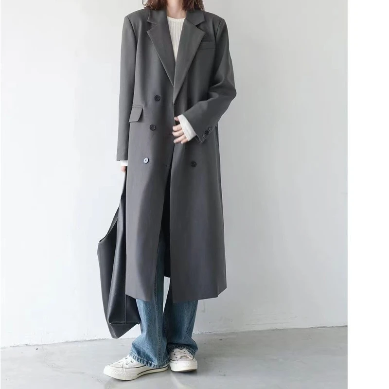 

Gray Trench Coat Elongated Suit Trench Coat Women's Autumn and Winter 2025 New Popular British Vintage Coat Straight Hair