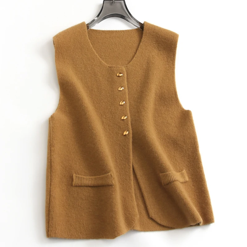 Otoño/Invierno suéter de punto mujer chaleco cárdigan Casual de un solo pecho sin mangas Top chaleco abrigos gris negro