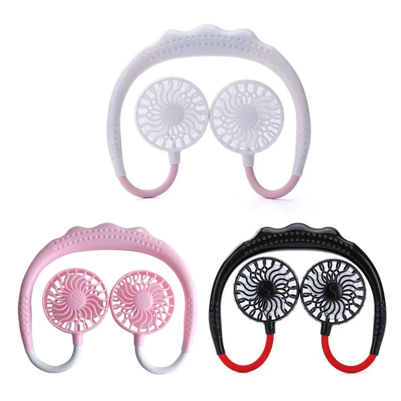 Mini Neck Fan USB Portable Dual-Head Fan Neckband Rechargeable Small Desk Fans Handheld Air Cooler Hanging Sport Fan