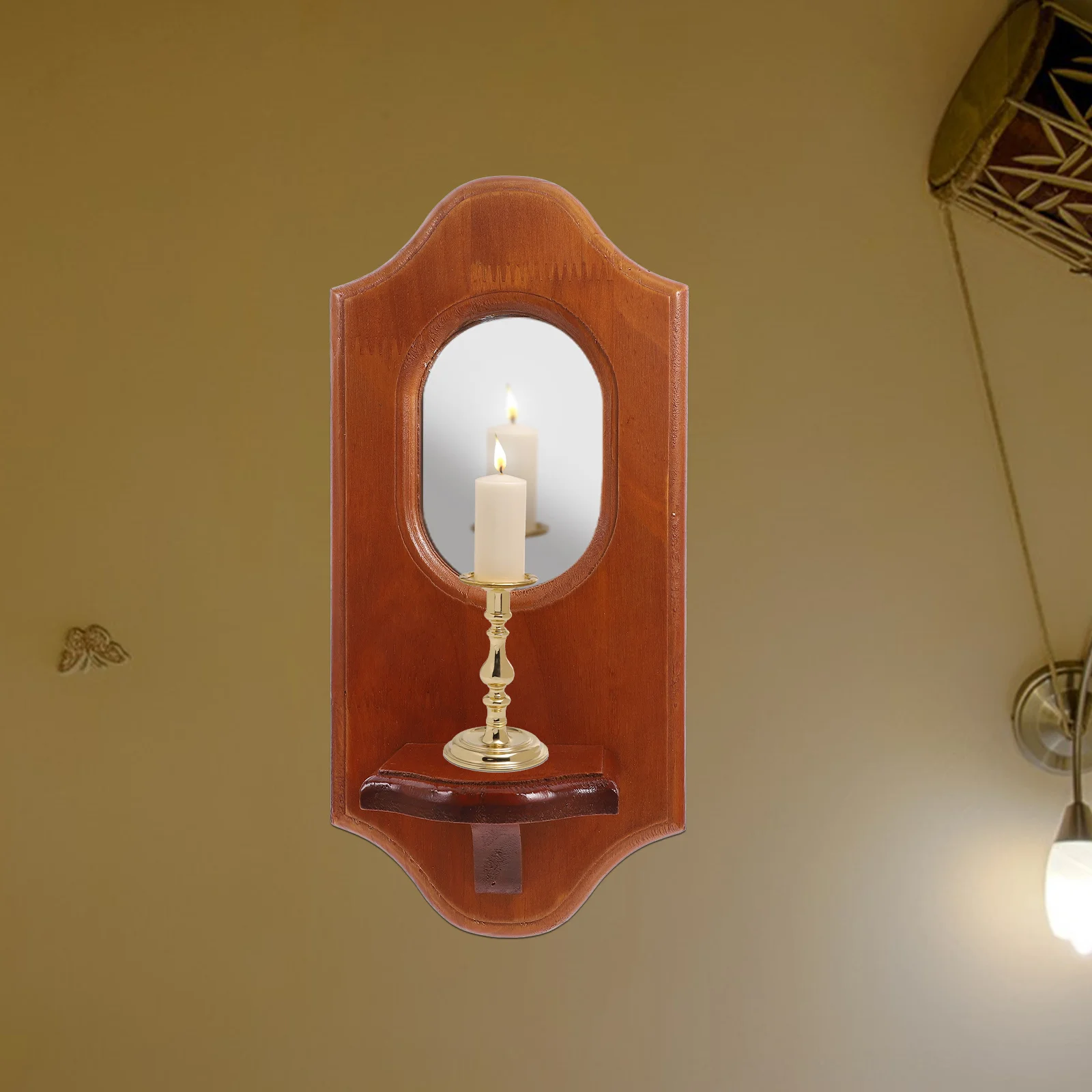 

Wood Wall Hanging Holder Decorative Mirror Design Stand for Living Room Bedroom Office Home Wall Mounted Decor