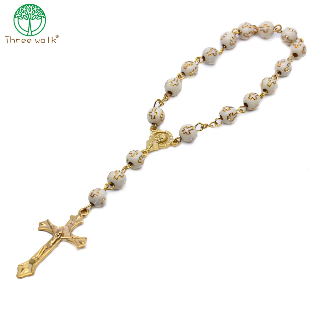 CR009 10pcs Bronzing Cross Rosary Bracelet Christening Baptism Wedding Bridal Shower First 1st Communion Gifts Baby Decoration