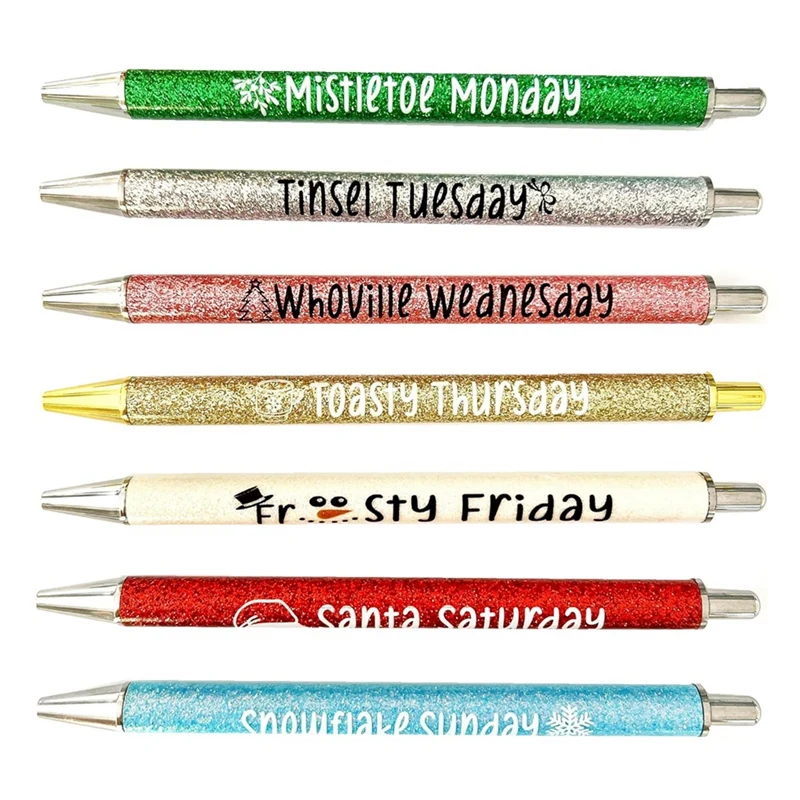 7Pcs Weekday Pens Glitter Pen With Funny Sayings Vibrant Passive Fancy Ballpoint Pens Cute Gifts