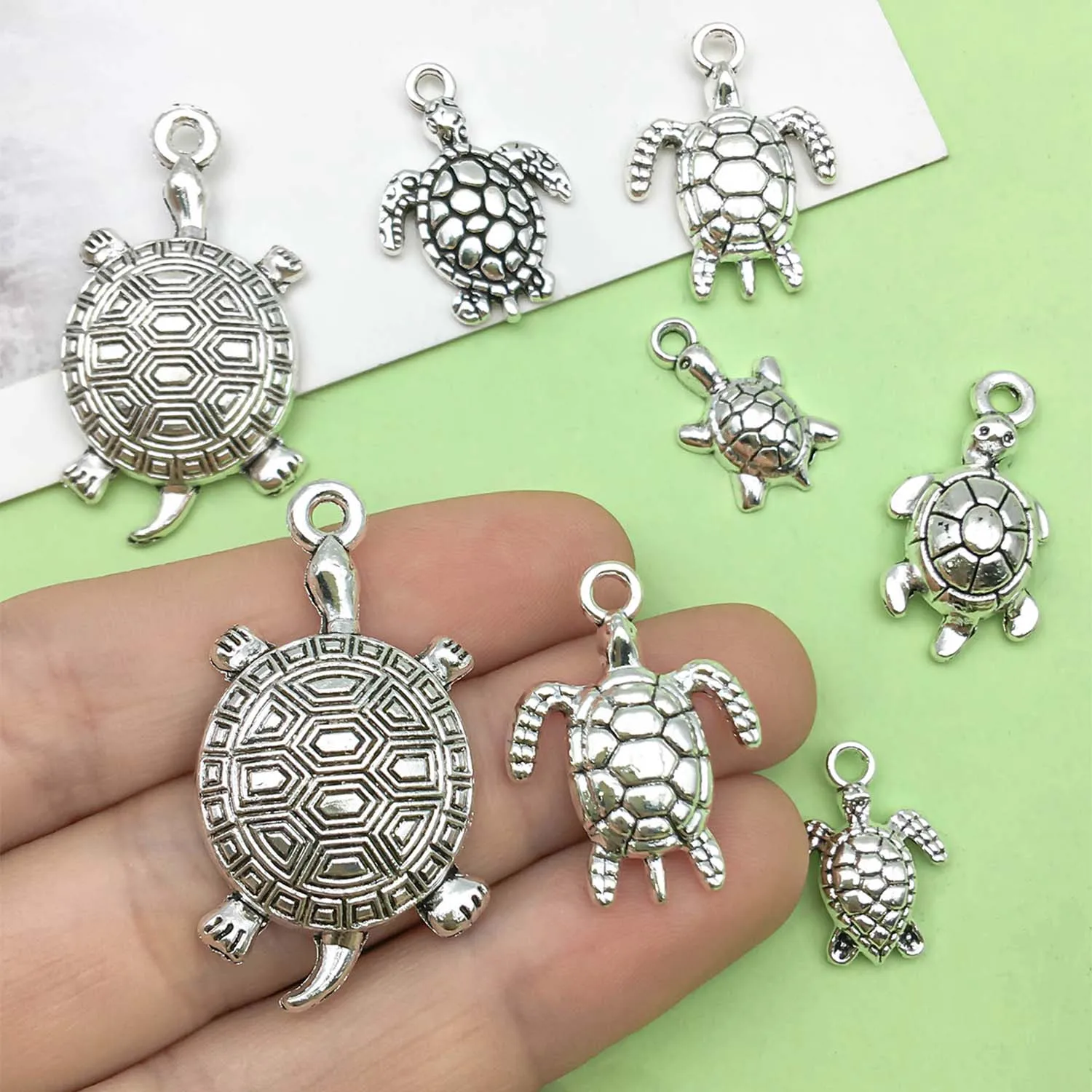 10/18pcs Antique Silvery Turtle Tortoise Charms Alloy Sea Life Pendants for DIY Bracelet Necklace Jewelry Making Accessories