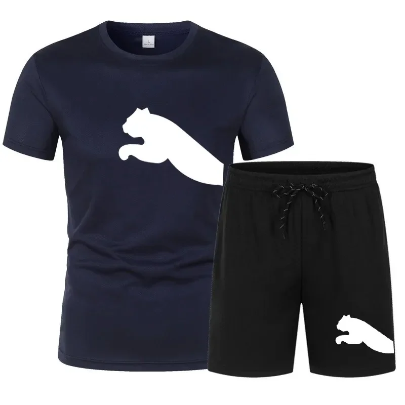 Neue Herren-Trainingsanzüge, Sommer-Sets, Herren-Fitnessanzug, Sportanzug, kurzärmeliges T-Shirt, Shorts, schnell trocknend, 2-teiliges Set, Kleidung