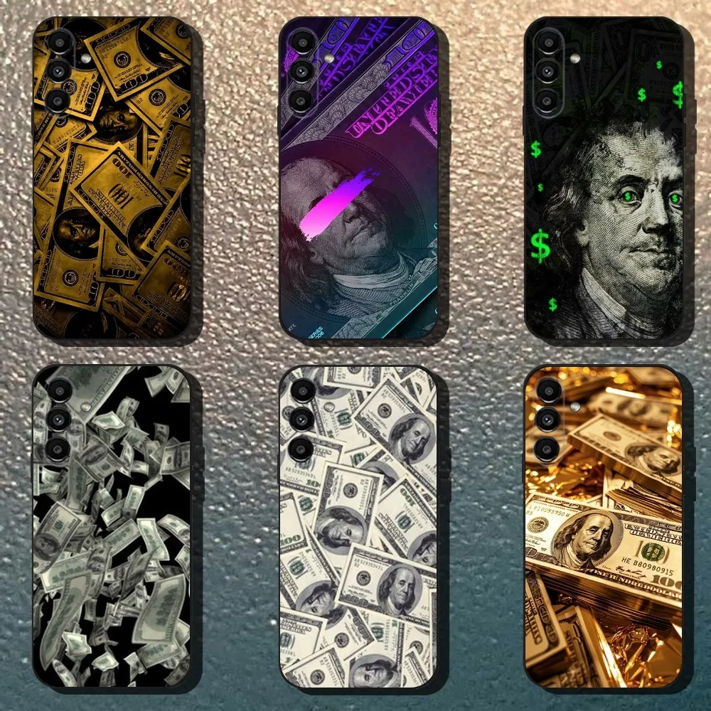 

Gold Cash Art Phone Case For Samsung Galaxy A13,A21s,A22,A31,A32,A52,A53,A71,A80,Soft Black Shell