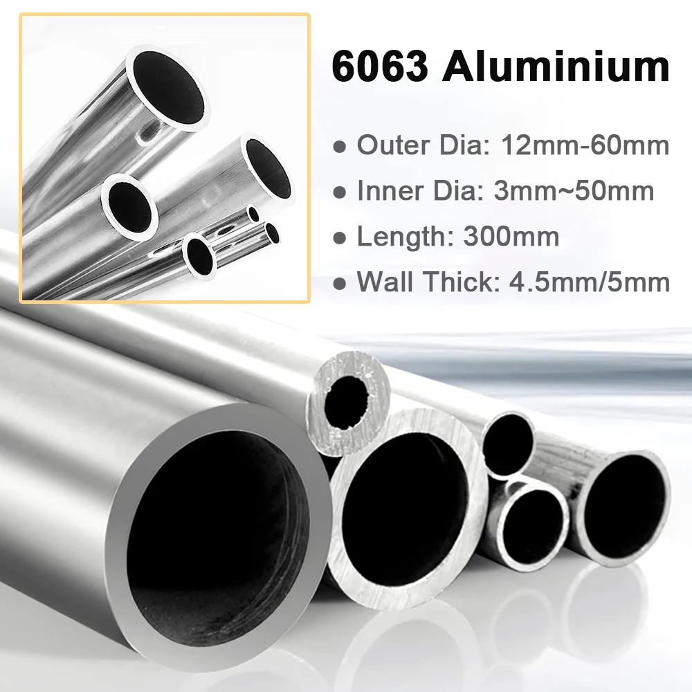 

1pcs 6063 Aluminium Pipe Length 300mm, Diameter 12/13/14/15/16/17/18/19 to 60mm, Wall 4.5/5mm Straight Round Aluminum Alloy Tube