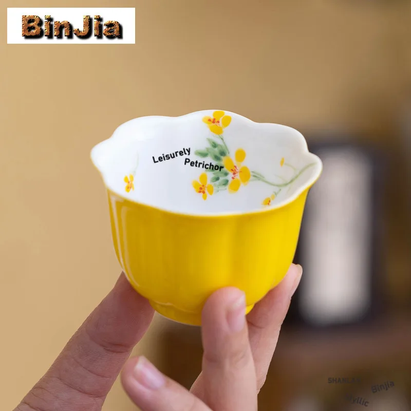 

60 мл ручная роспись Rape Flower Teacup Традиционная чайная чаша Симпатичная чашка Чайная дегустация Персональная чашка Jianzhan Master Cups Чайные услуги