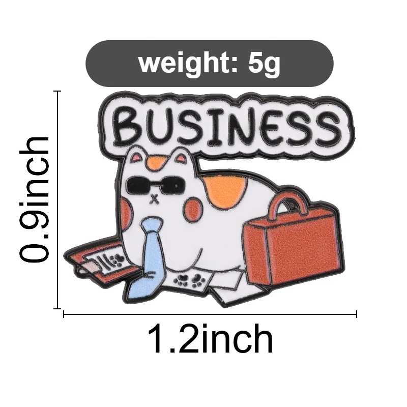 Corporate Cat Brooch Business Vibe with Tie and Briefcase Grumpy Cute Expression for Tired Employee and Boss Humor Casual Outfit