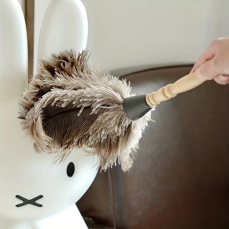 Beech Natural Ostrich Feather Duster Portable Dust Brush High-end Home Cleaning Feather Duster Car Dust Brush