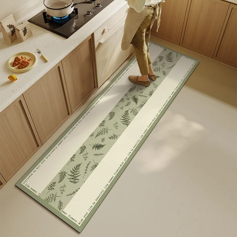

Kitchen Floor Mat PVC Waterproof Leather Carpet Retro Floral Rug Oil-proof Non-slip Long Rugs Home Decoration Alfombra De Cocina