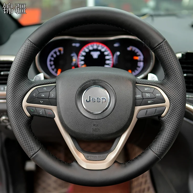 Steering Wheel Cover For Jeep Grand Cherokee Commander Liberty Special Leather Hand-stitched Custom Car Steering Wheel Braid