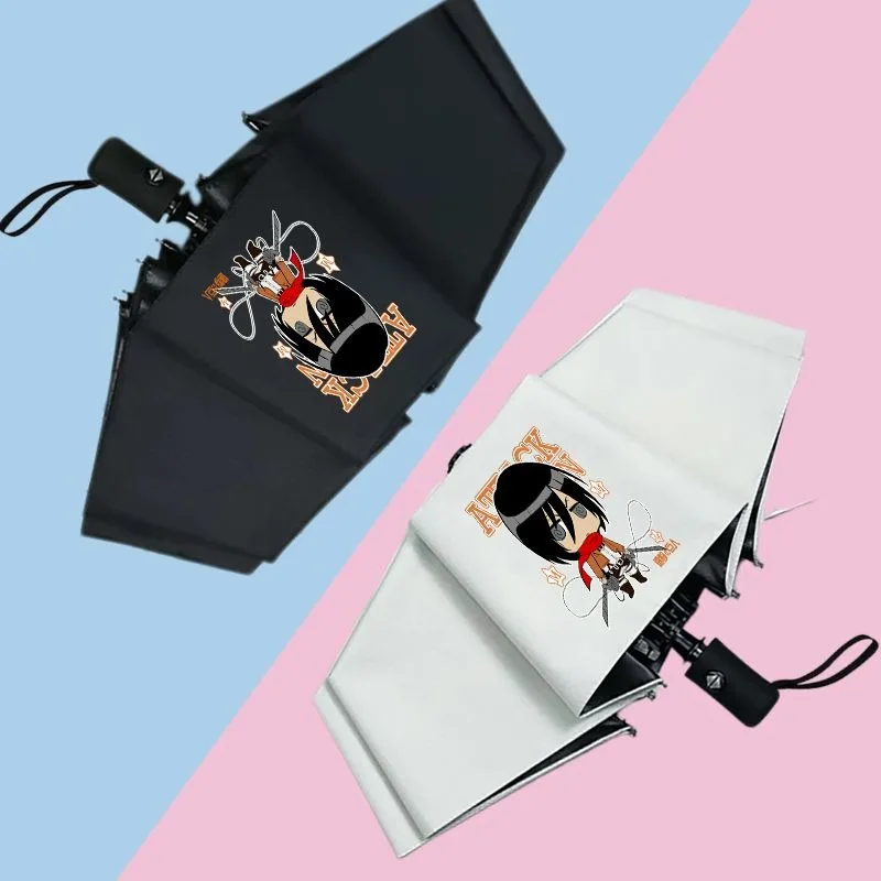 ブラックホワイト、進撃の巨人、進撃の巨人、アニメ、防風抗紫外線、自動雨コンパクト傘女性男性用