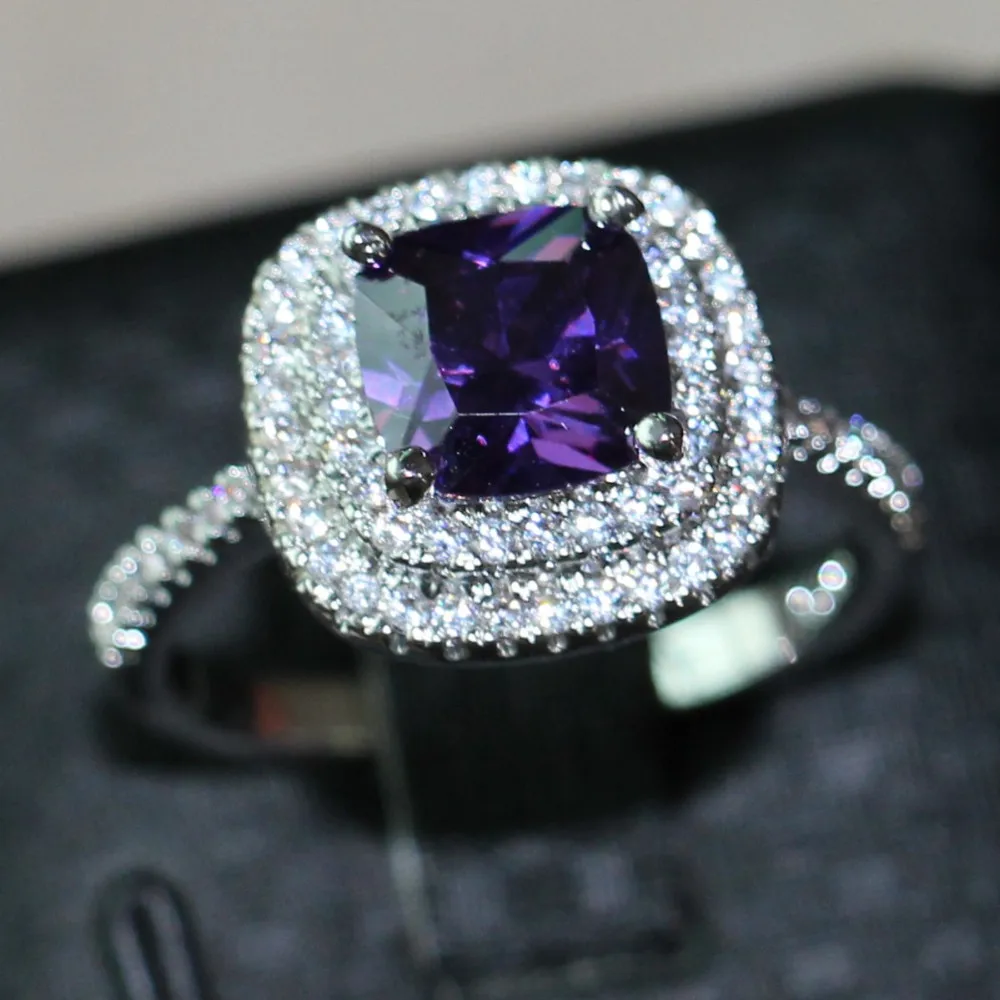 

Vecalon Rings For Women 925 Sterling Silver Purple Zirconia Trendy Jewelry Bridal Wedding Engagement Anillos Drop Shipping