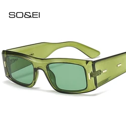 SO&EI Fashion Square Rivets Men Wide Legs Sunglasses Retro Blue Green Shades UV400 Women Tea Gradient Sun Glasses