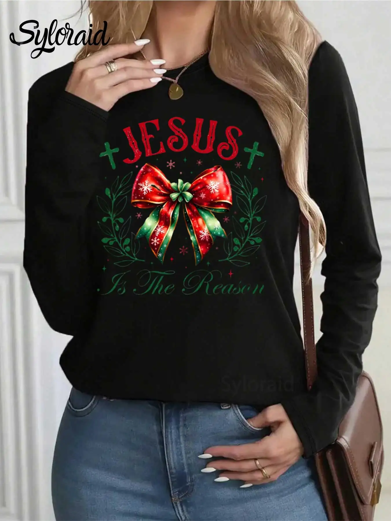 レディース長袖Tシャツ イエスは季節の理由です シャツ ファッション ラウンドネック カジュアルトップ