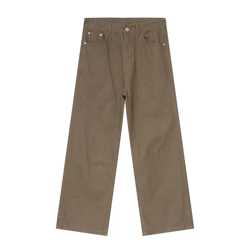 กางเกงยีนส์ผู้ชาย DENIM กางเกงความยาวกางเกงสบายๆหลวมตรงกางเกงเรียบง่ายเอวสูง Splice ฤดูใบไม้ร่วงฤดูหนาว Jean