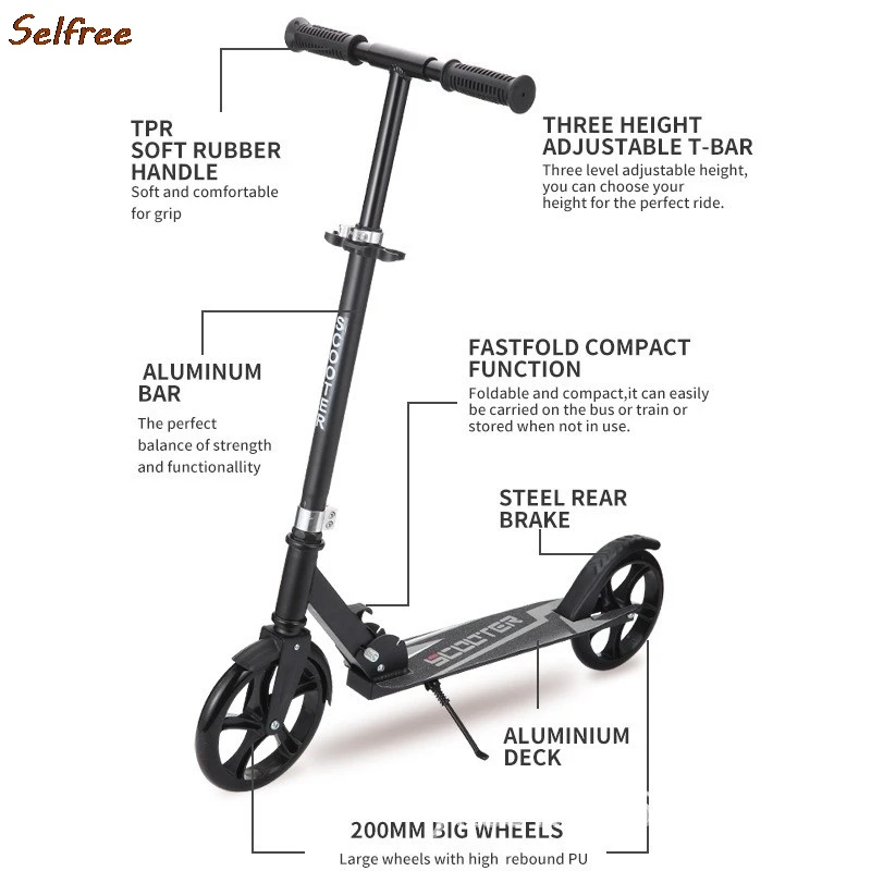 Selfree Children\'s Adult Iron Skeleton Non-slip Pedal Bike Enlarged Wheels Four-speed Height Foldable Scooter Mobility Scooters