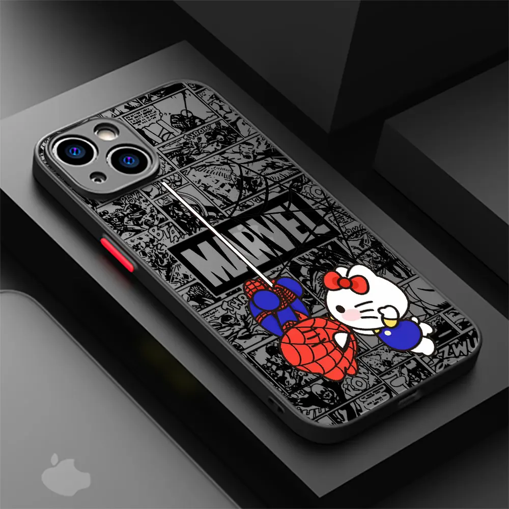 Phone Case for iPhone 13 8 Plus 14 Pro Max XS X 7 6S 15 Pro XR 11 Pro SE 12 Mini Marvel Cute Spidermans Hello Kitty Cover