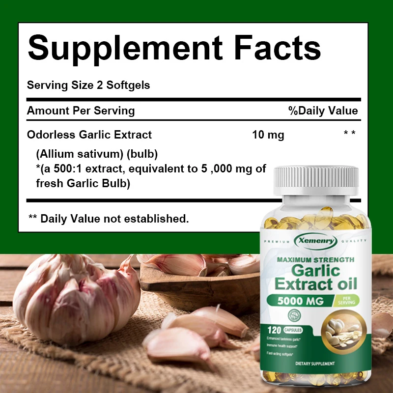 Organic Garlic Capsules 5000 Mg Promote Cardiovascular and Heart Health and Prevent Cardiovascular Fat Deposits