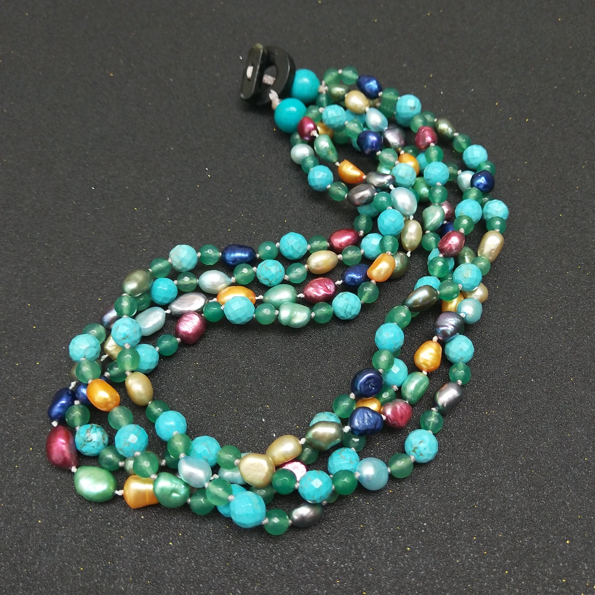 Lii Ji Mutil Color Necklace Turquoise Pearl Agates Statement Necklace 50cm Women Jewelry Gift Stock Sale Jewelry