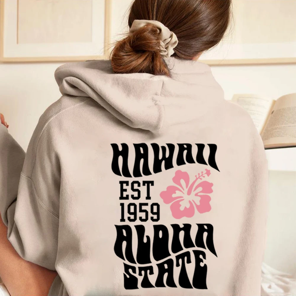 Aesthetic Hawaii Hoodie Aloha State Sweatshirt Tumblr Beach Hoodie VSCO Trendy Hoodie Words on Back Hoodies Long Sleeves Hoodies