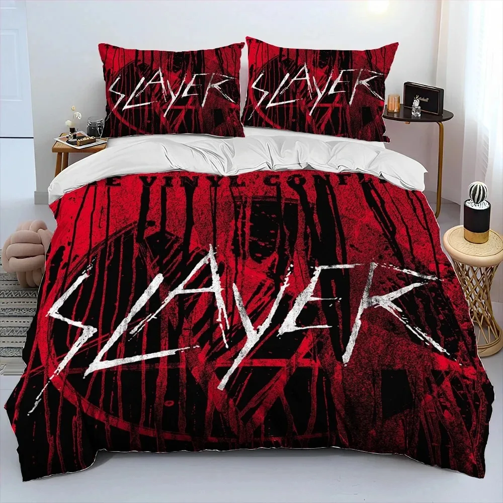 

3D Print Slayer Heavy Metal Band Music Bedding Set Duvet Cover Bed Set Quilt Cover Pillowcase Comforter king Queen Size