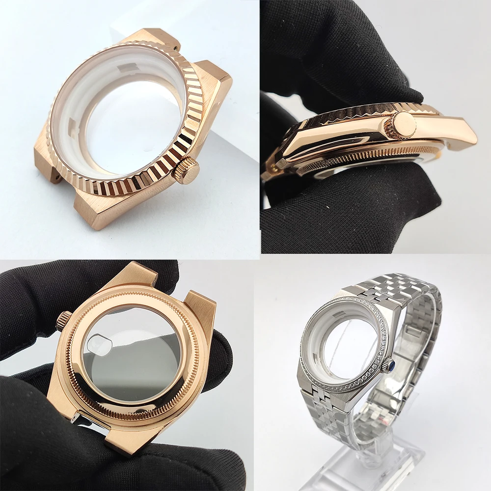 

NH35 39.5mm High Quality Men's Watches rose gold gem Case Parts For china NH35 Movement Sapphire Watches Box 33.8mm Dial