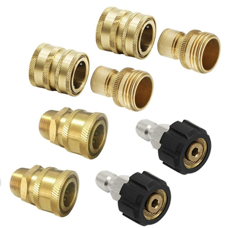 8PCS Pressure Washer Adapter Set, Quick Disconnect Kit, M22 Swivel To 3/8 Inch Quick Connect 3/4 Inch To Quick Release-ABSW