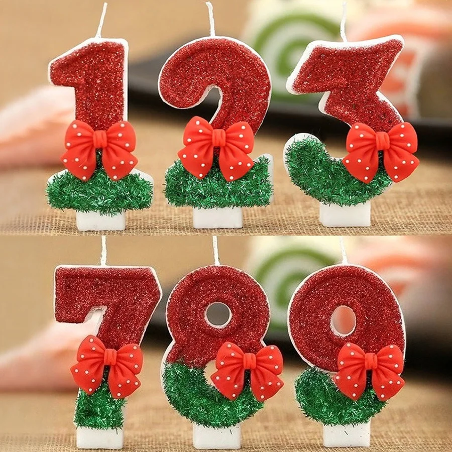 1pc Rote Schleife Geburtstagskerzen 0-9 Zahlen DIY Kuchen Dekoration Geschenke Für Hochzeit Party Kerze