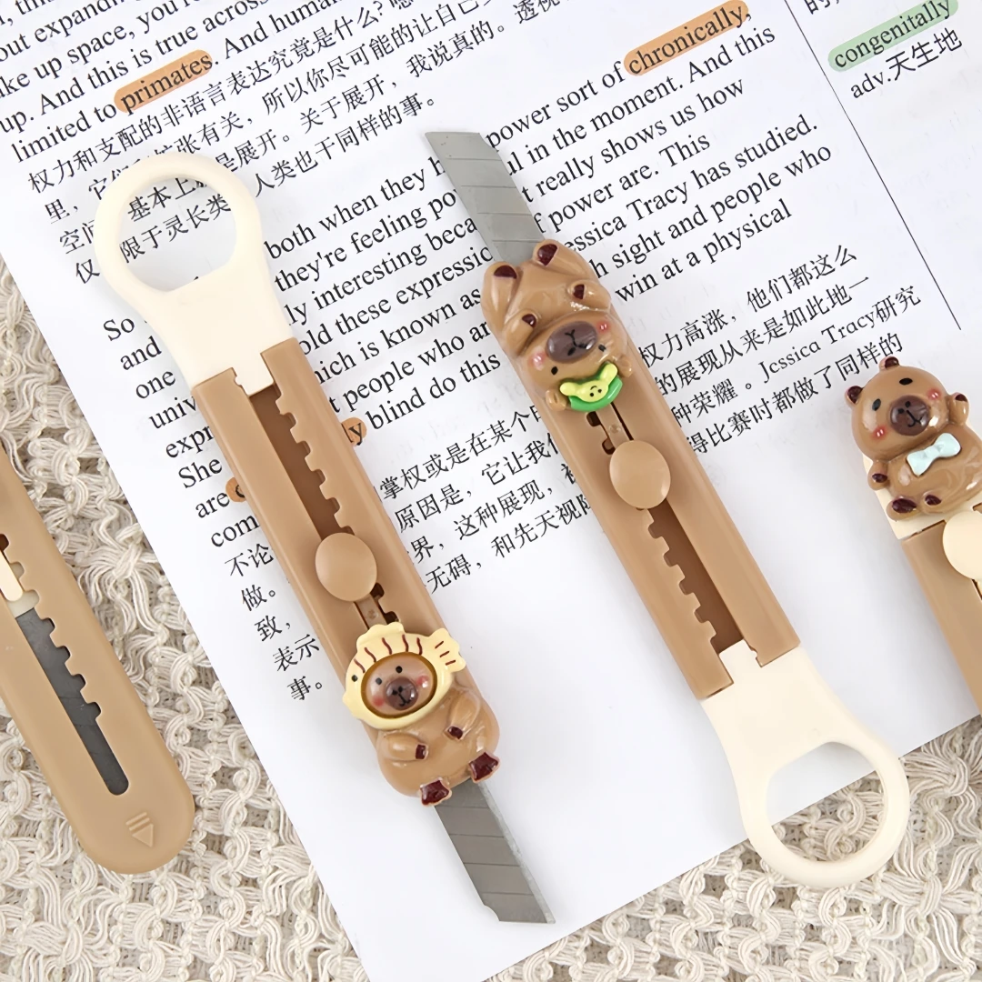 Kawaii Mini Cappybara Portable Sharp Open-box Artifact Paper Wrapping Cutting Utility Knife Refillable Blade Stationery Gifts
