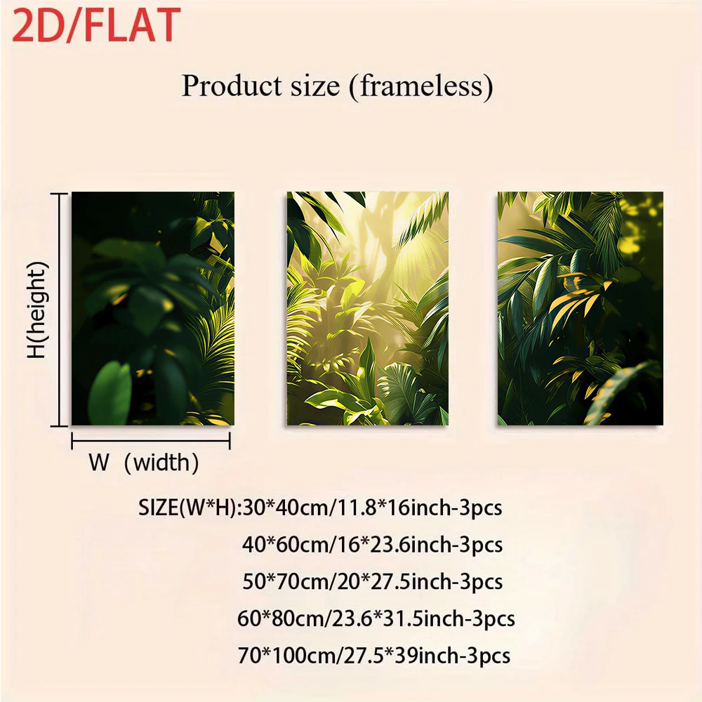 3PCS Large-sized frameless canvas paintings,One set of frameless three-panel decorative paintings of tropical jungle landscapes,