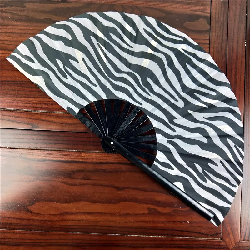 34cm Large Kung Fu Fan Loud Bamboo Folding Fan Craft Gifts Stage Performance Dance Party Photography Props Leopard Grain Fan