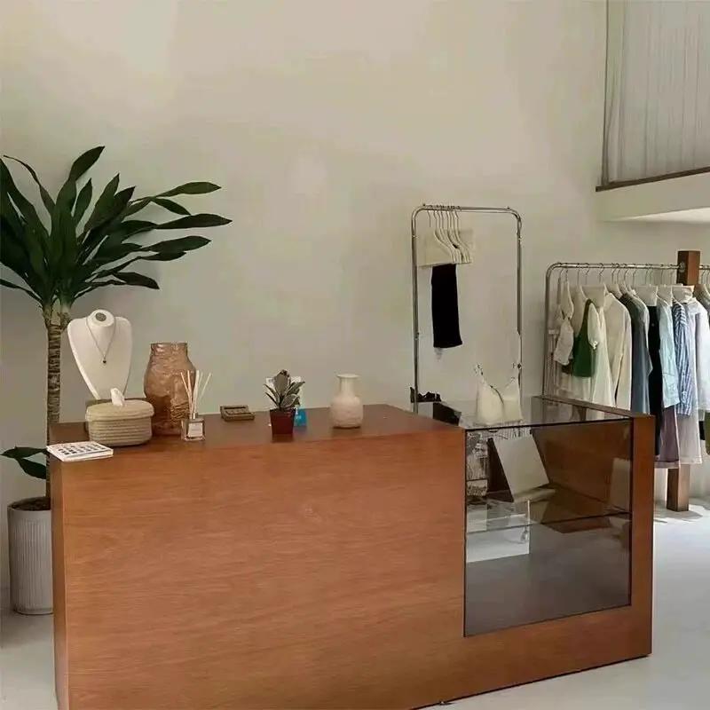 Small simple bar, log cream style, small bar table, women's clothing store, medieval counter