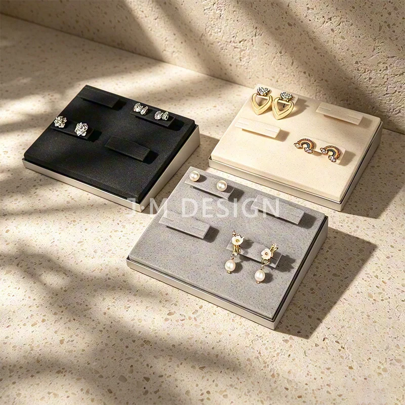 

Jewelry Display Trays Premium Aluminum Frame Velvet Ring Earring Necklace for Boutique Retail Home Storage Luxury Accessories
