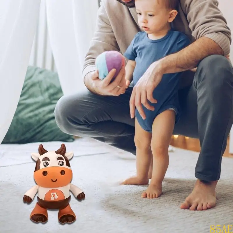 85EAE Musical Electronic Cow Toy for Kiddler Light Up Singing Toy Electric Calf Toy Cow with Music Light