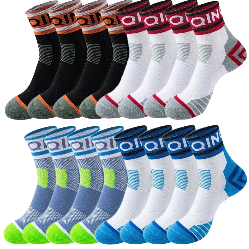 

4 пары компрессионных носков для бега для мужчин и женщин, спортивные эластичные спортивные носки до середины икры для марафона, треккинга, тренировок