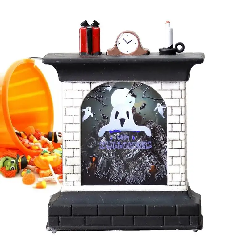 

LED Fireplace Nightlight Halloween Pattern LED Night Lamp Halloween Decorations Table Lamp Decorative Lights For Bedside