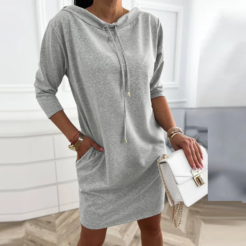 Automne hiver nouvelle mode sweat à capuche robe femmes décontracté poche Mini robe femmes 3/4 manches pull robes