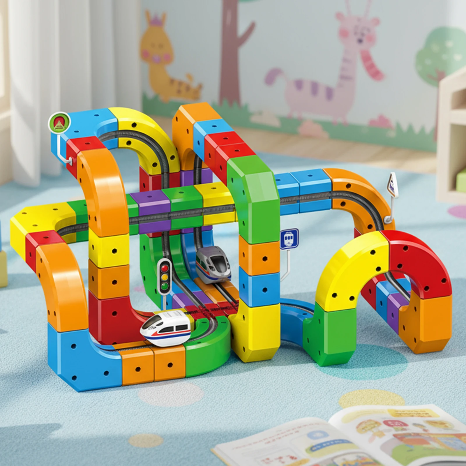 Juego de tren de pista magnética transformable, vías de construcción versátiles, tren magnético Diy, coche ferroviario no remoto, juguete para realzar el cerebro, regalos