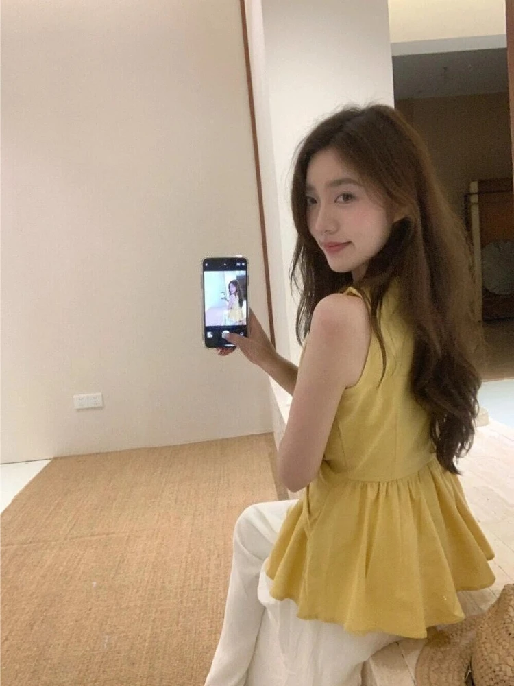 

Women's Knot Detail Sleeveless Shirt Summer French Style Holiday Slim Fit Chic Blouse Camisole Top New