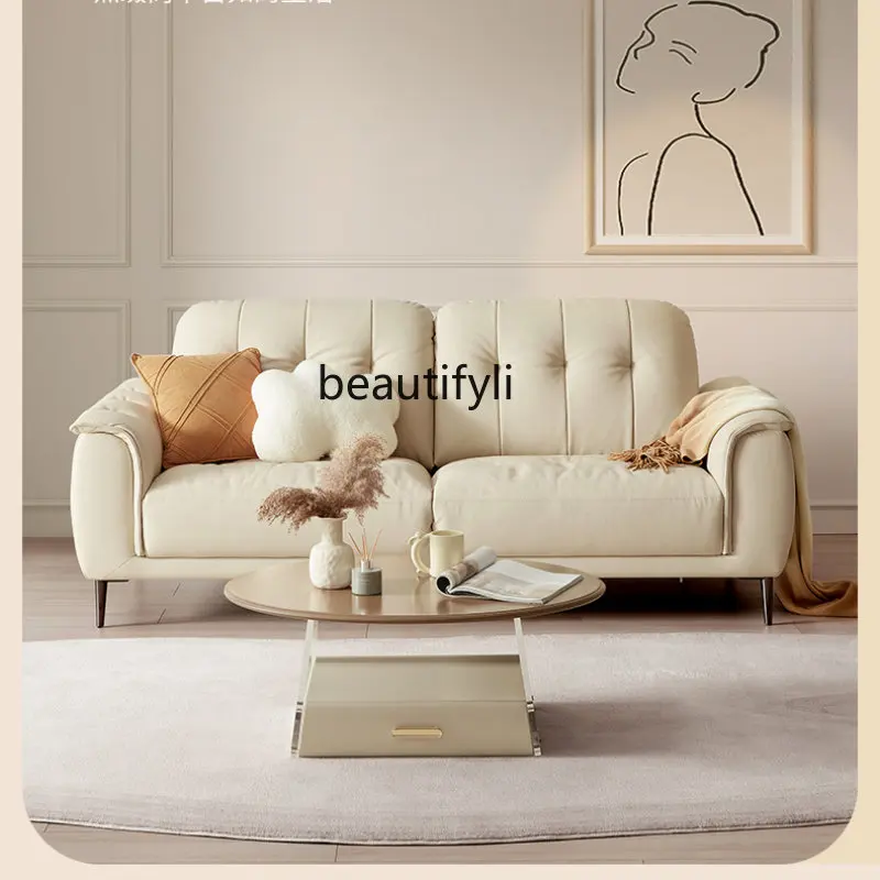 

Modern Simple Sofa Genuine Leather Cream Style Artistic Fresh Living Room Sofa chairs for bedroom furniture