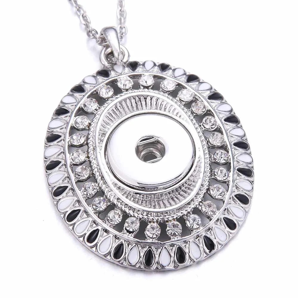 2022 New Round Snap Jewelry Necklaces Metal White Rhinestone Crystal 18mm Snap Button Necklace for Women Snaps Pendant Necklace