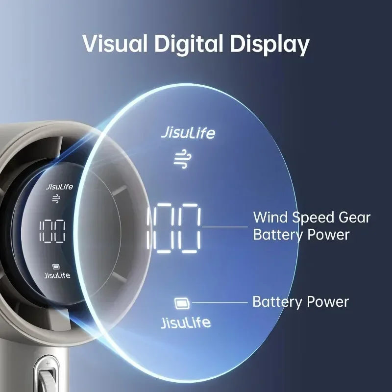 Turbina regolabile con ventola portatile JISULIFE ricaricabile con Display digitale con corpo in metallo adatto per il campeggio da viaggio