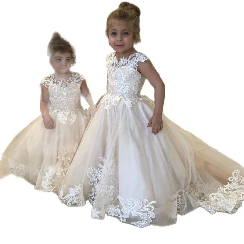 Tulle Flower Girl Dresses For Wedding Off Shoulder Princess Pagenat Dress Long Kids Applique First Holy Communion Party Gowns